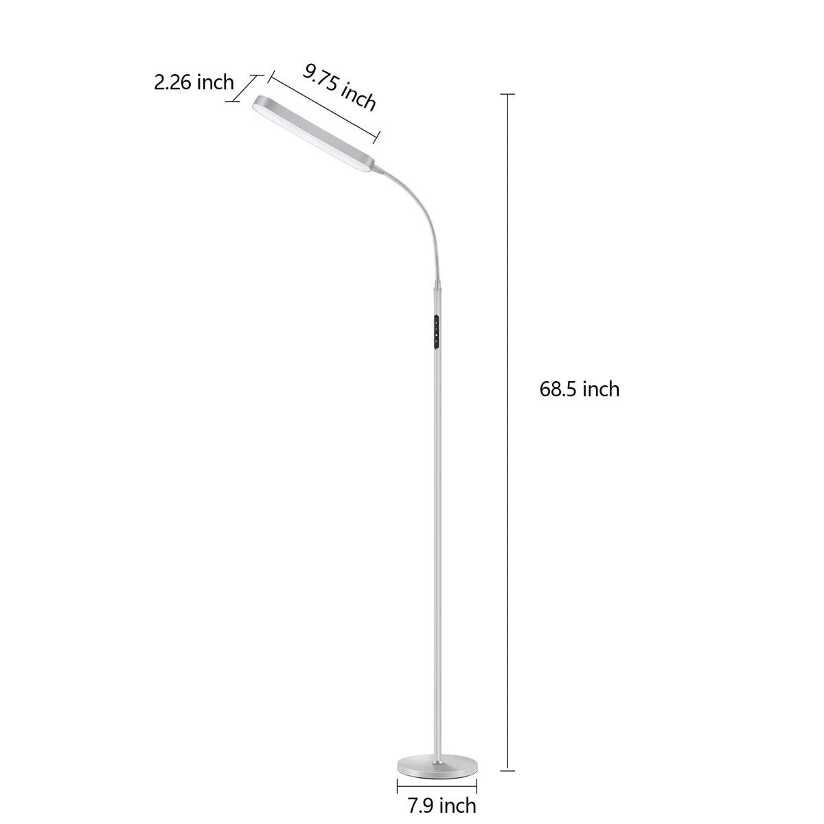 Silver 68-inch LED Dimmable Gooseneck Floor Lamp Reading Light with Remote