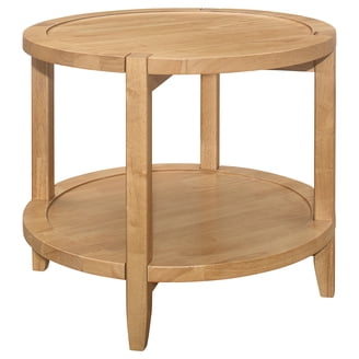 Camilia Side End Table, 23 Inch Round Top, 1 Shelf, Natural Brown