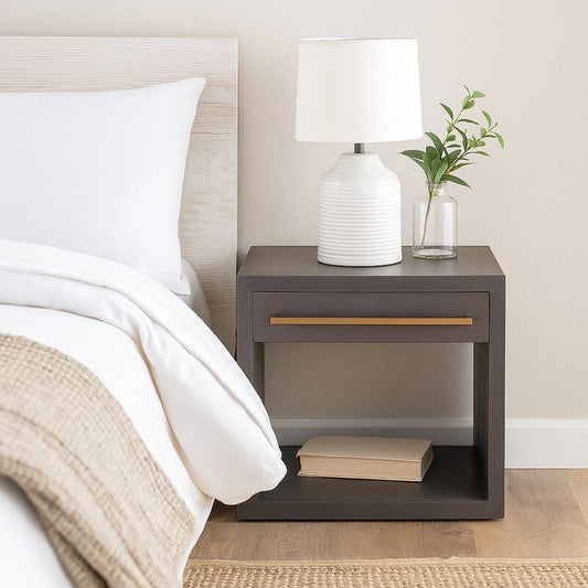Ceny Side End Table, 1 Drawer, Gray Oak Solid Mango Wood, 26 Inch
