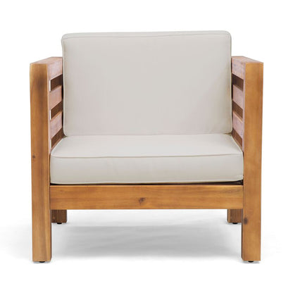 Carie Outdoor Accent Chair, Beige, Soft Cushions, Brown Acacia Wood