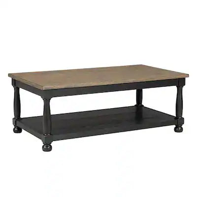 Ginie Coffee Table, 2 Tone Rustic Black, Brown Rubberwood, 48 Inch