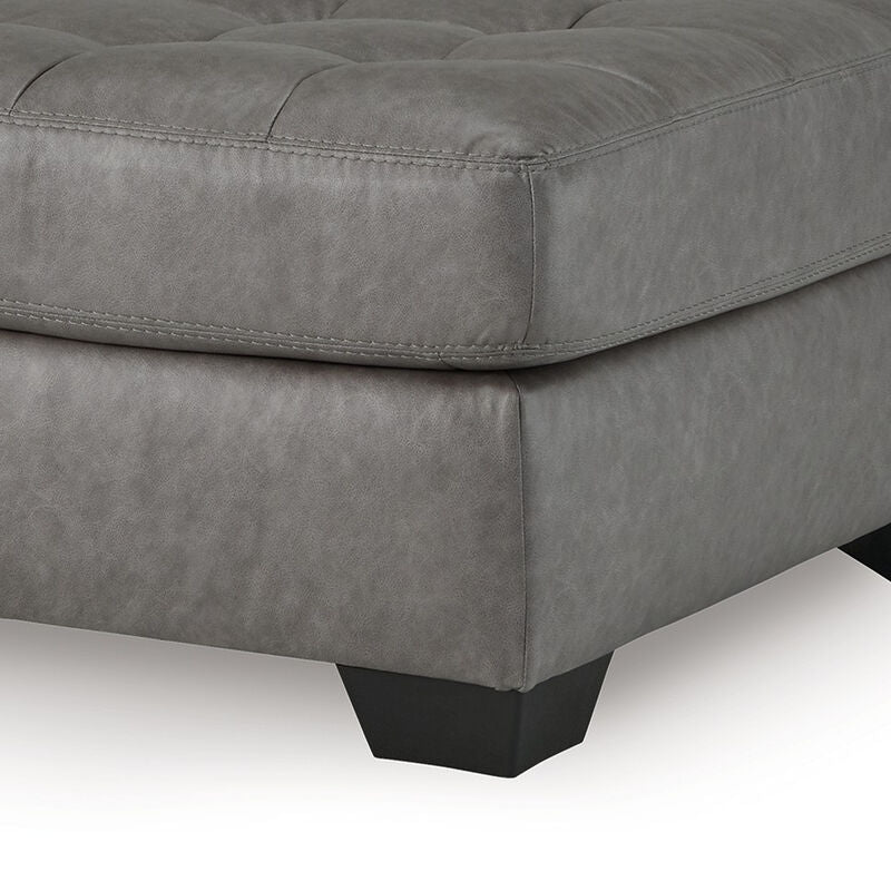 Lairi Accent Ottoman, 36 Inch Square, Button Tufted Gray Faux Leather