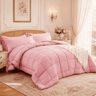 Sieno 3pc Twin XL Comforter Set, Blush Pink Faux Fur, Micro Mink Back