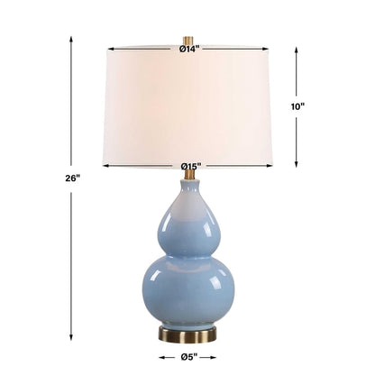 Roe Table Lamp, White Linen Shade, White Gourd Ceramic Body, 26 Inch