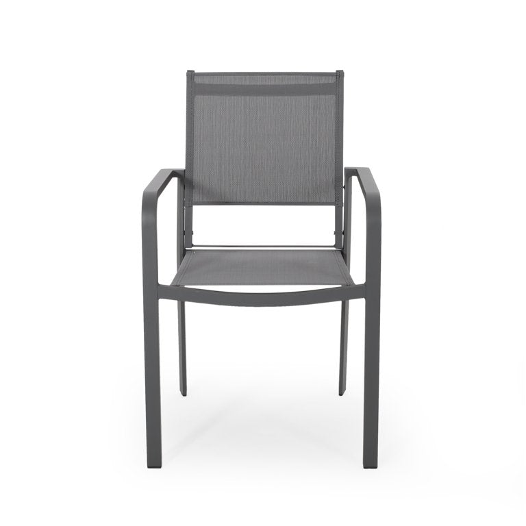 Arini Outdoor Dining Chair Set of 2, Dark Gray Metal Frame, Mesh Seat
