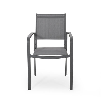 Arini Outdoor Dining Chair Set of 2, Dark Gray Metal Frame, Mesh Seat