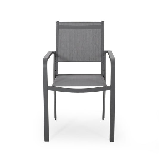 Arini Outdoor Dining Chair Set of 2, Dark Gray Metal Frame, Mesh Seat
