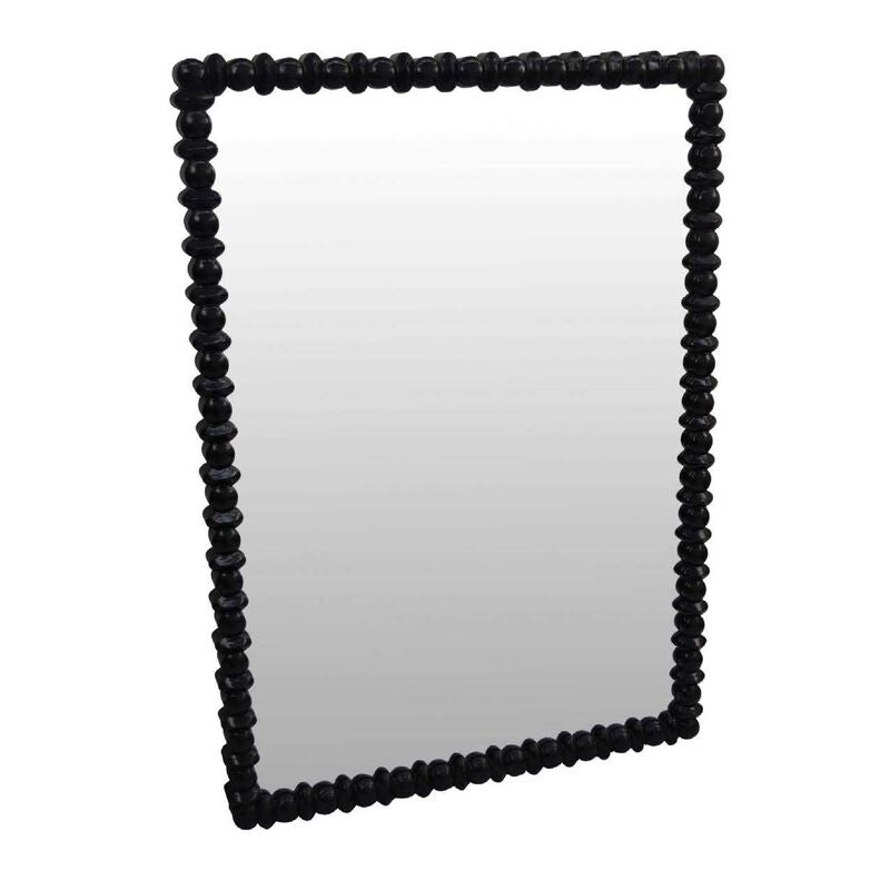 Perz Wall Mirror, 42 Inch, Square Frame, Black Beaded Wood Frame