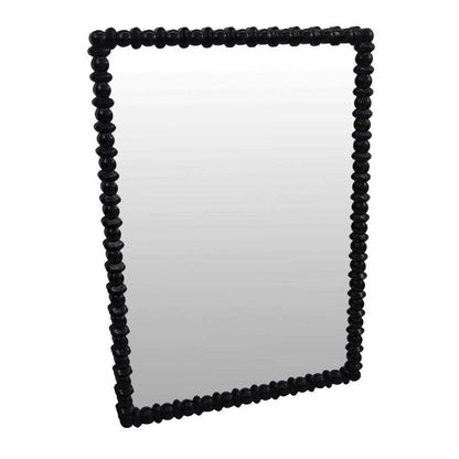 Perz Wall Mirror, 42 Inch, Square Frame, Black Beaded Wood Frame