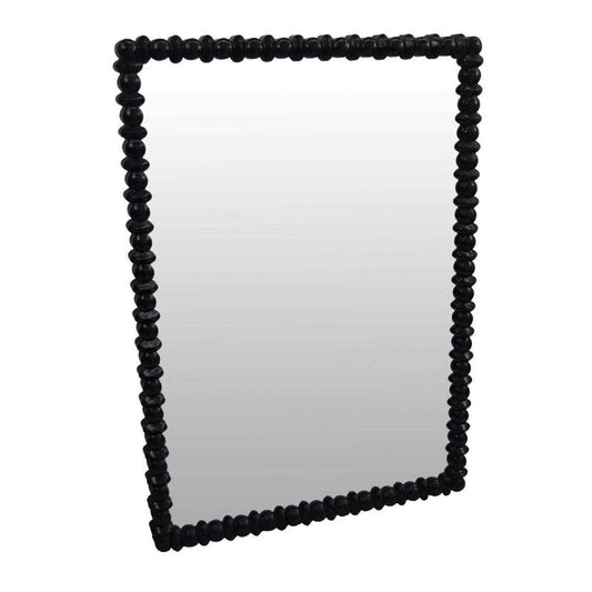 Perz Wall Mirror, 42 Inch, Square Frame, Black Beaded Wood Frame
