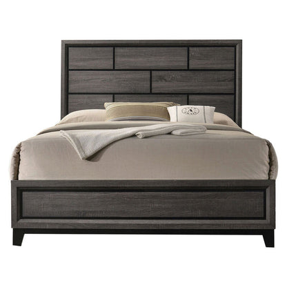 Erica Bed, and Black Wood Finish, Panel Style Headboard – Grey