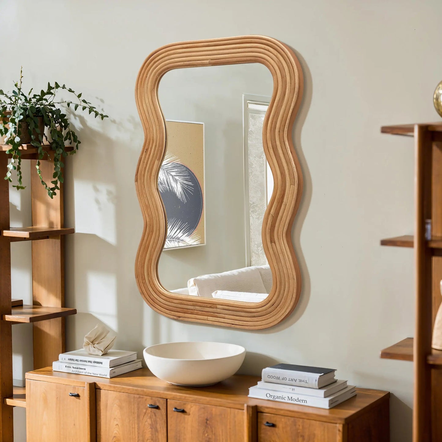 Contemporary Style Wood Rectangular Mirror, White