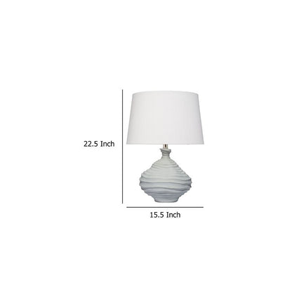Table Lamp, White Linen Shade, 23 Inch Black and White Ceramic Accent