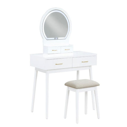 Anvy Vanity Desk Set with Mirror and Stool, 4 Drawers, Black Wood