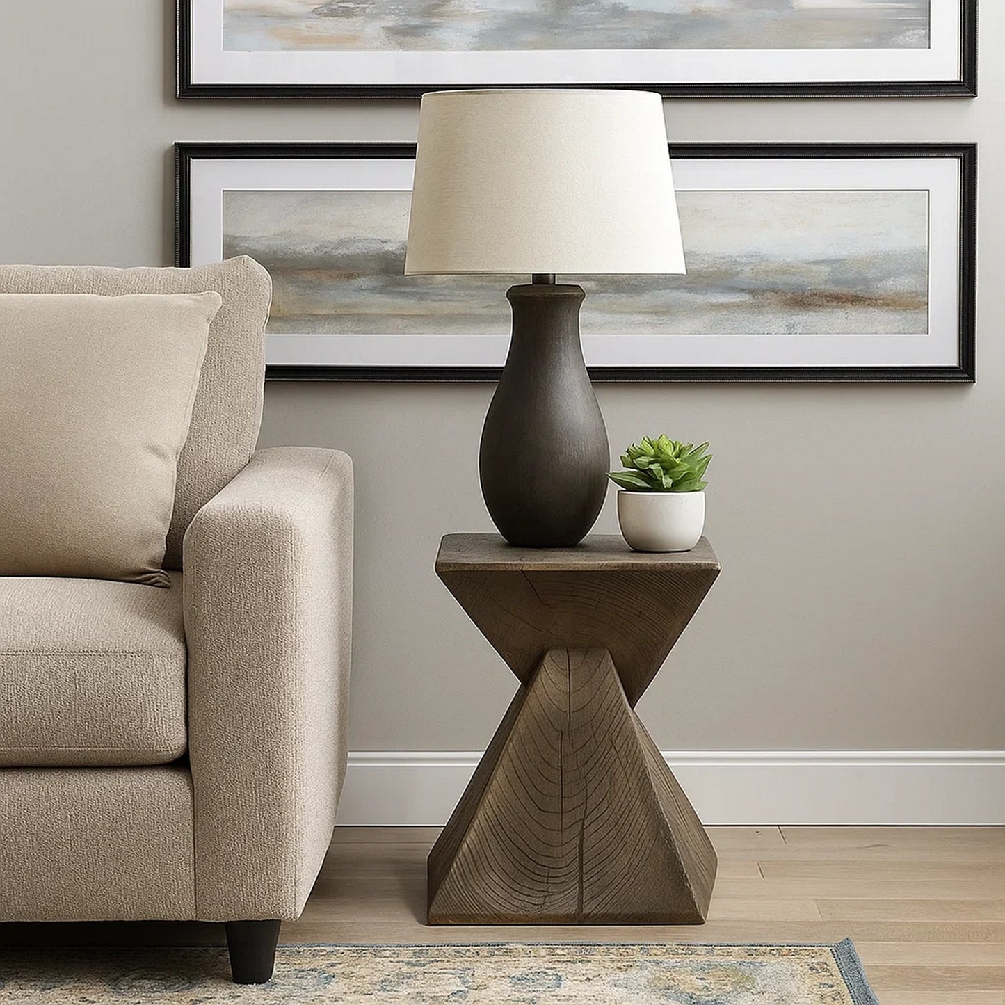 17 Inch Accent Table, Heavy-Duty Durability Cement, Weathered Oak Brown