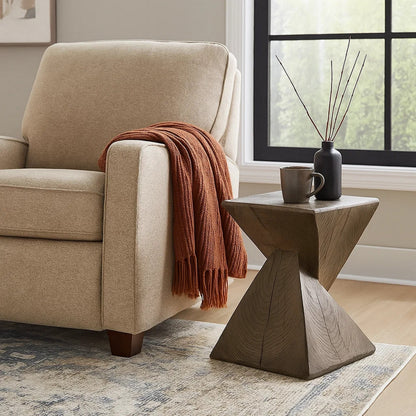 17 Inch Accent Table, Heavy-Duty Durability Cement, Weathered Oak Brown