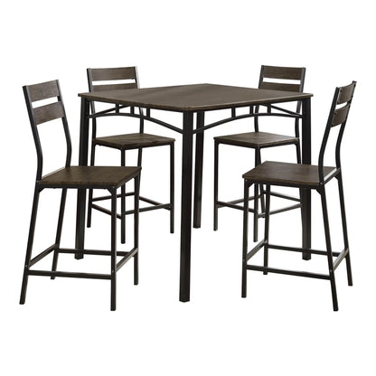 5 Piece Metal And Wood Counter Height Table Set In Antique Brown
