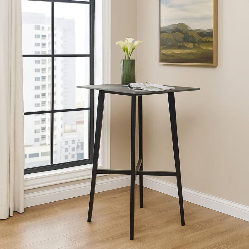 Bar Height Table, Laminate Paladina Marble Top, 42 Inch, Rubberwood, Black