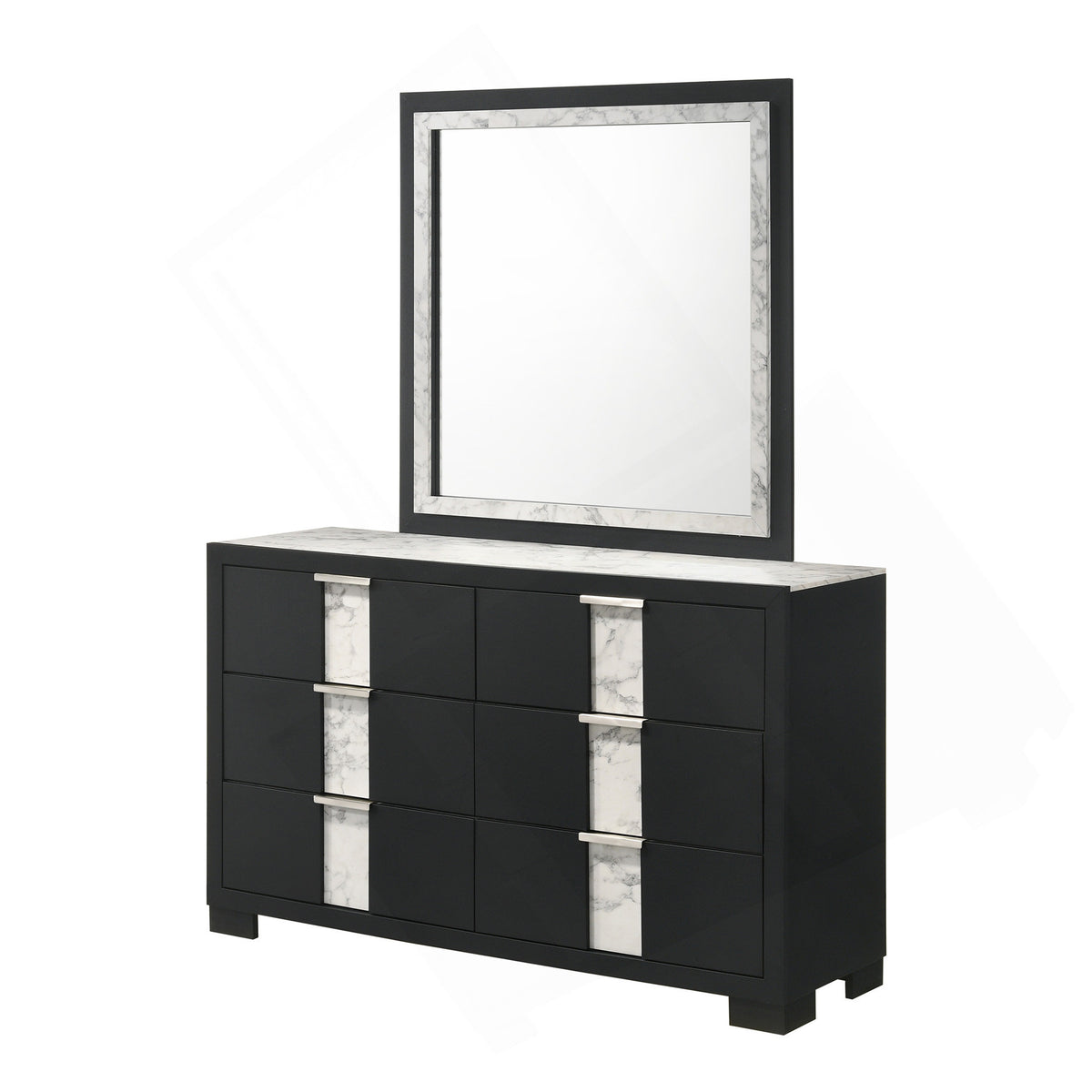 1pc Contemporary Dresser Six Drawers Metal knobs Black White Finish Bedroom Wooden Furniture
