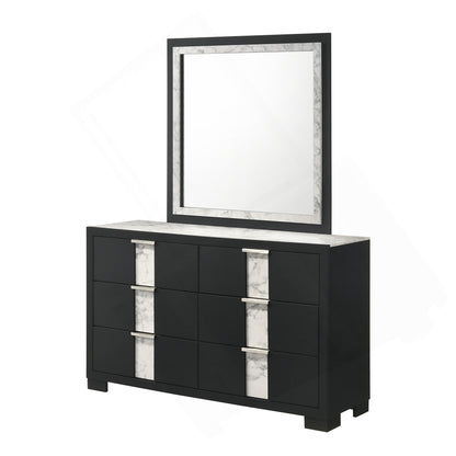 1pc Contemporary Dresser Six Drawers Metal knobs Black White Finish Bedroom Wooden Furniture