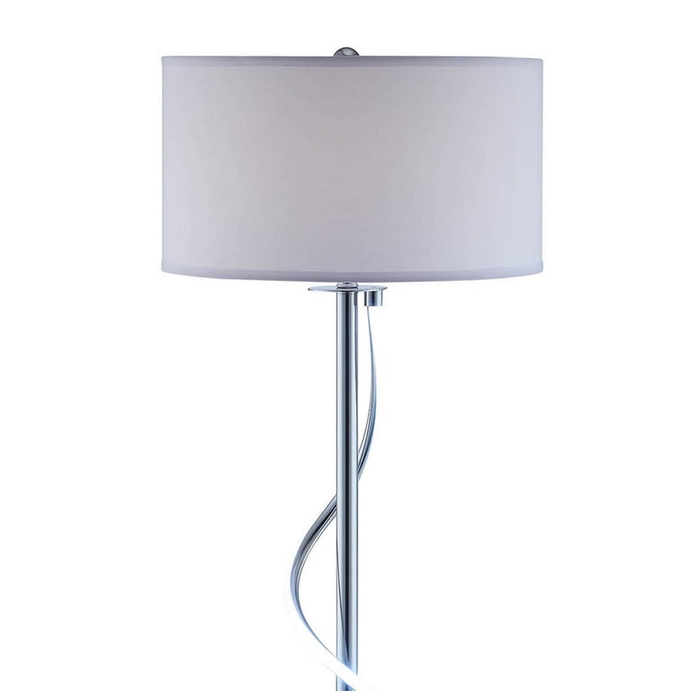 Jame 59 Inch Floor Lamp, Drum Shade, Accent Round Metal Base, Chrome