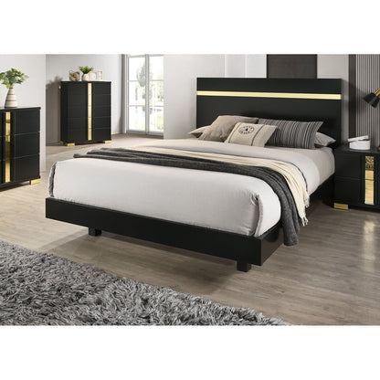 Black 1pc Full Size Bed Underbed LED Modern Bedroom Furniture Acrylic Trim Mattress Ready Bedframe