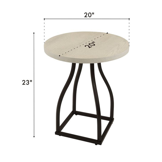 Tior Accent Table, 20 Inch Round Wood White Top, Black Metal Base