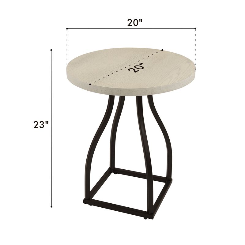Tior Accent Table, 20 Inch Round Wood Brown Top, Metal Base – Black