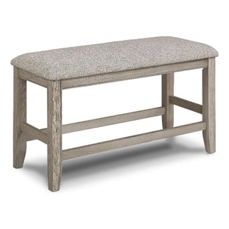 Dean Dining Bench, 52 Inch Brown Plank Seat, White Solid Wood