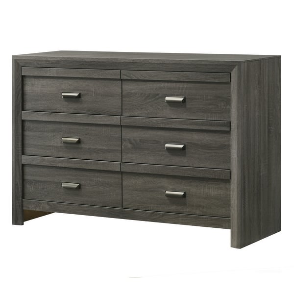 1pc Contemporary Dresser Six Drawers Metal knobs Brown Finish Bedroom Wooden Furniture