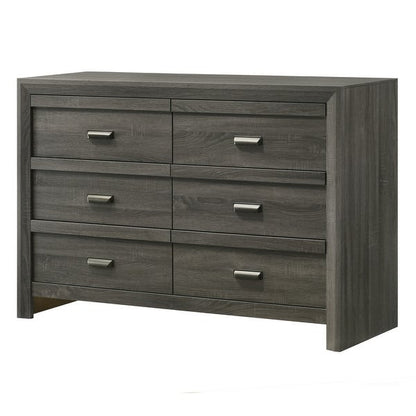 1pc Contemporary Dresser Six Drawers Metal knobs Brown Finish Bedroom Wooden Furniture
