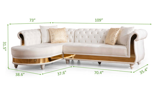Gold Detailed Tufted Upholstery Sectional made with Wood In Off White