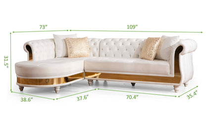 Gold Detailed Tufted Upholstery Sectional made with Wood In Off White