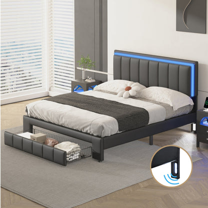 Vivid Full Bed WithDrawer,Black Pu
