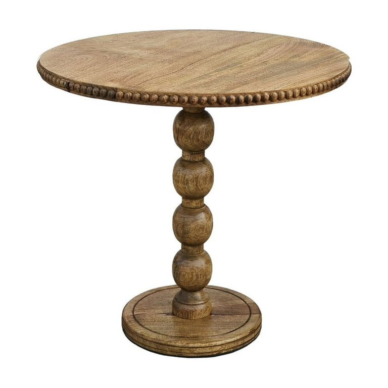 21 Inch Side End Table, Round Top, Stacked Ball Post, Natural Brown Mango Wood