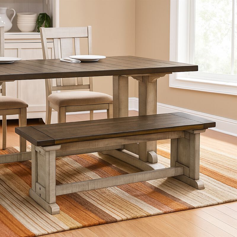 Camie Side Dining Bench, Plank Seat, Dark Brown Mahogany Wood 48 Inch