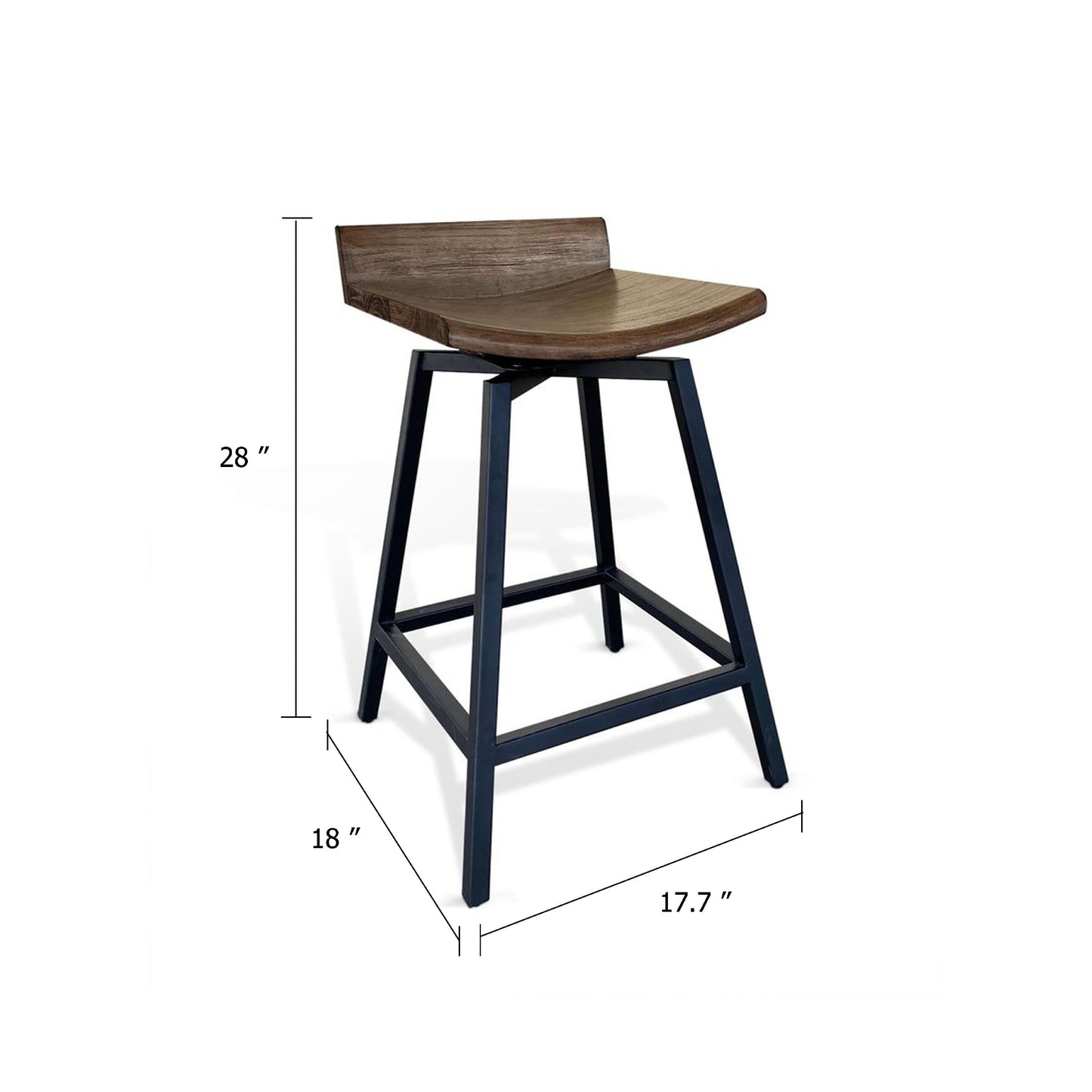 24 Inch Counter Height Swivel Barstool, Mahogany Wood Seat, Black Base