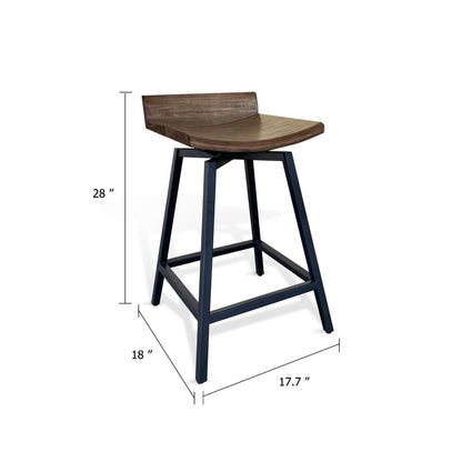 24 Inch Counter Height Swivel Barstool, Mahogany Wood Seat, Black Base