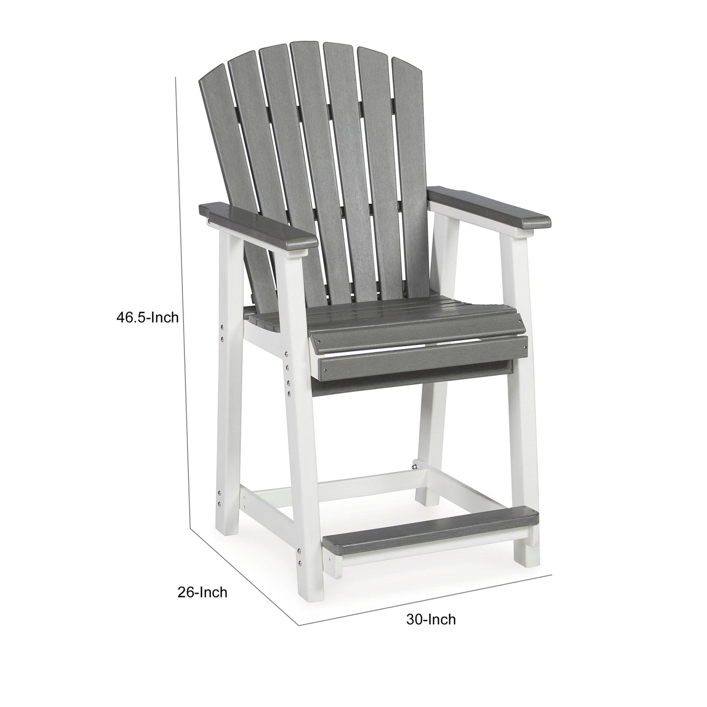 24 Inch Counter Stool Armchair Set of 2, Outdoor Slatted, Gray, White
