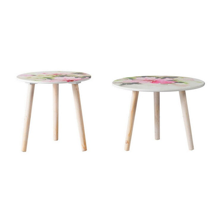 Byle 16, 20 Inch Side Table Set of 2, Floral Design, Pink and White