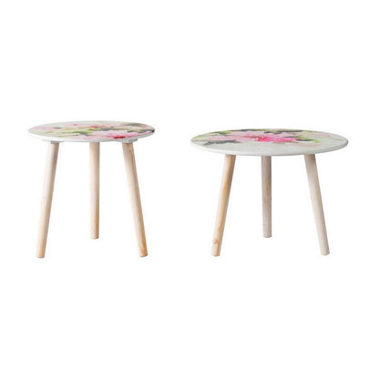 Byle 16, 20 Inch Side Table Set of 2, Floral Design, Pink and White