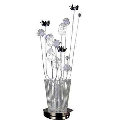 26 Inch Accent Table Lamp, Flower Vase Design, Metal, Chrome Finish
