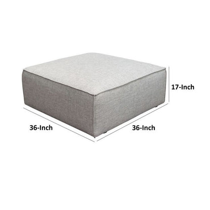 Daro 36 Inch Square Ottoman, Cushioned Top, Gray Barley Upholstery, Black