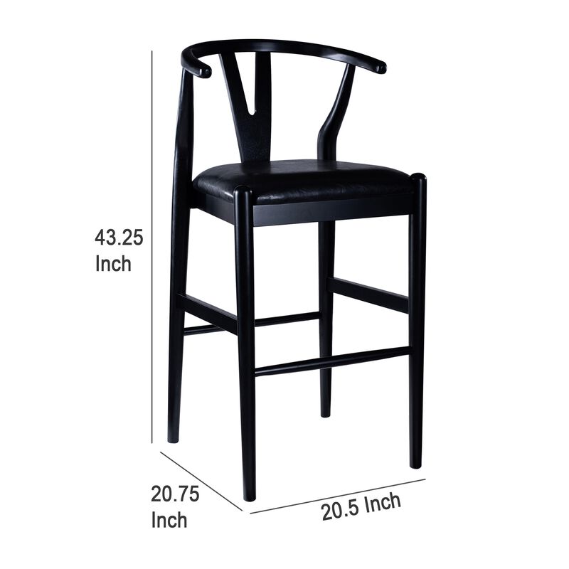 Cera Barstool Chair Set of 2, Rich Faux Leather Seat, Black Rubberwood