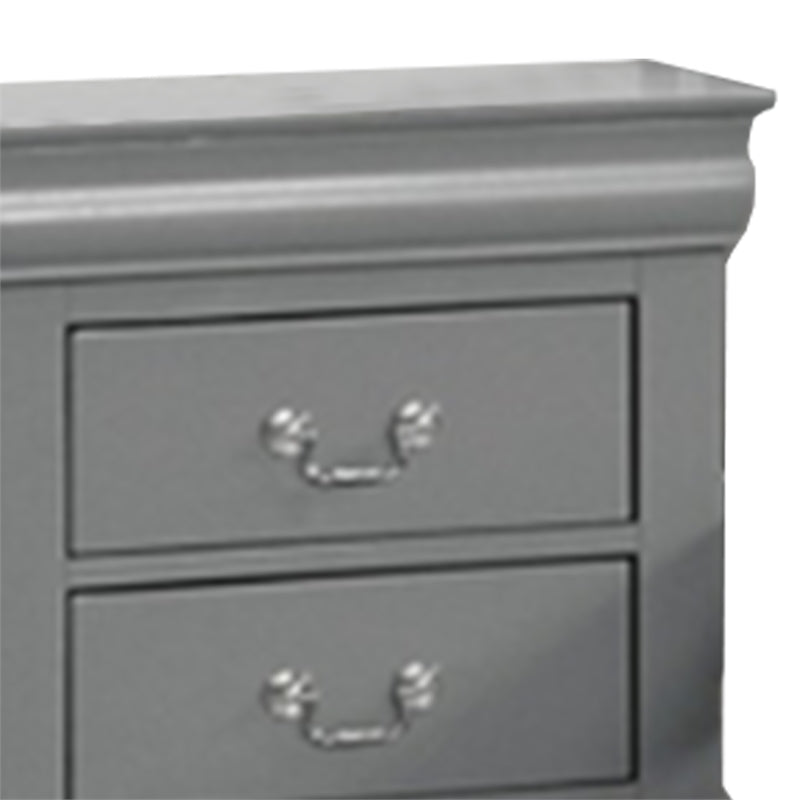 Ryla Nightstand, 2 Drawers, Light Gray Solid Wood, Nickel Drop Handles