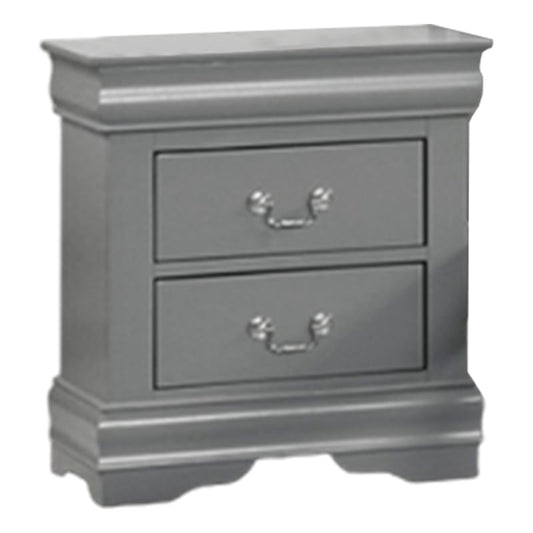 Ryla Nightstand, 2 Drawers, Light Gray Solid Wood, Nickel Drop Handles
