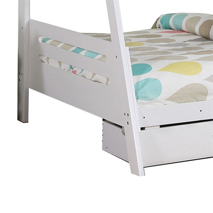 Emily Twin Over Full Bunk Bed with Ladder, 2 Drawers, White Solid Wood