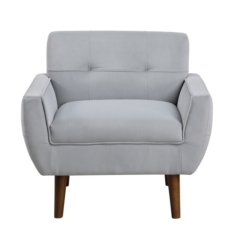 Roa Accent Armchair, Light Gray Velvet, Tufted Back w Tapered Legs