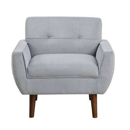 Roa Accent Armchair, Light Gray Velvet, Tufted Back w Tapered Legs