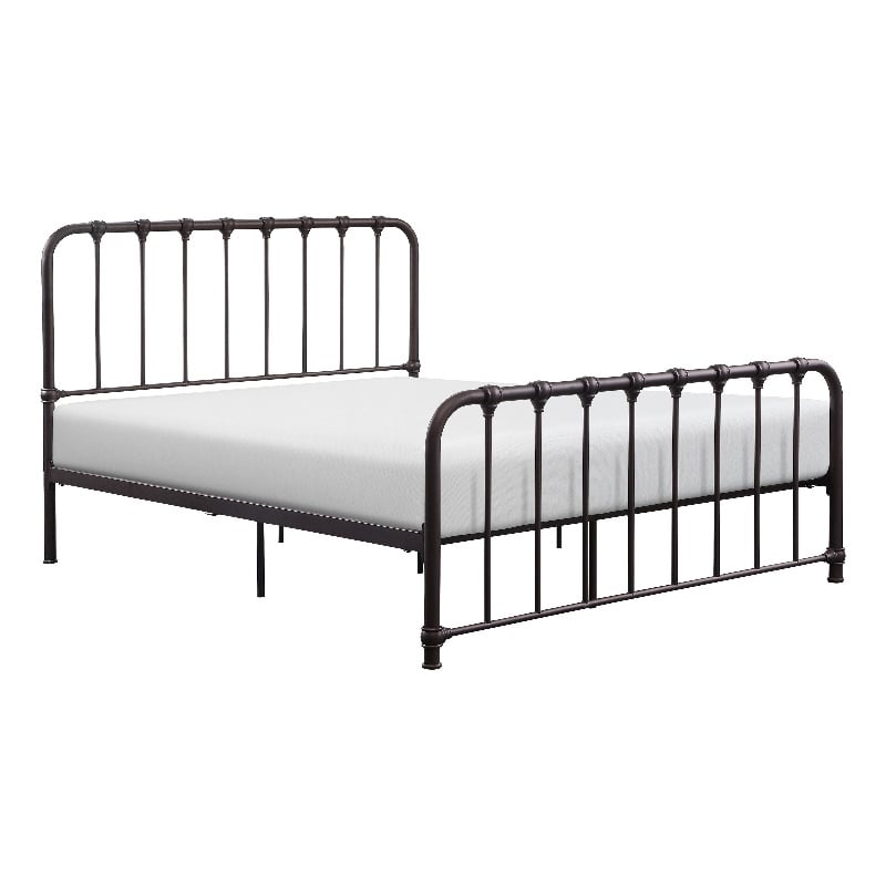 Ethan Full Size Metal Bed, Bronze Spindle Design, Heavy Duty Slat Support